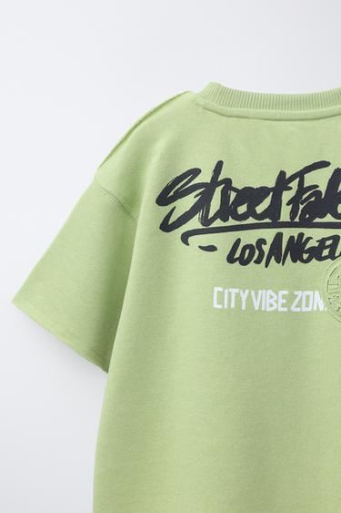 GRAFFITI PRINT SHORT SLEEVE SWEATSHIRT - washed green by Zara - Image 3