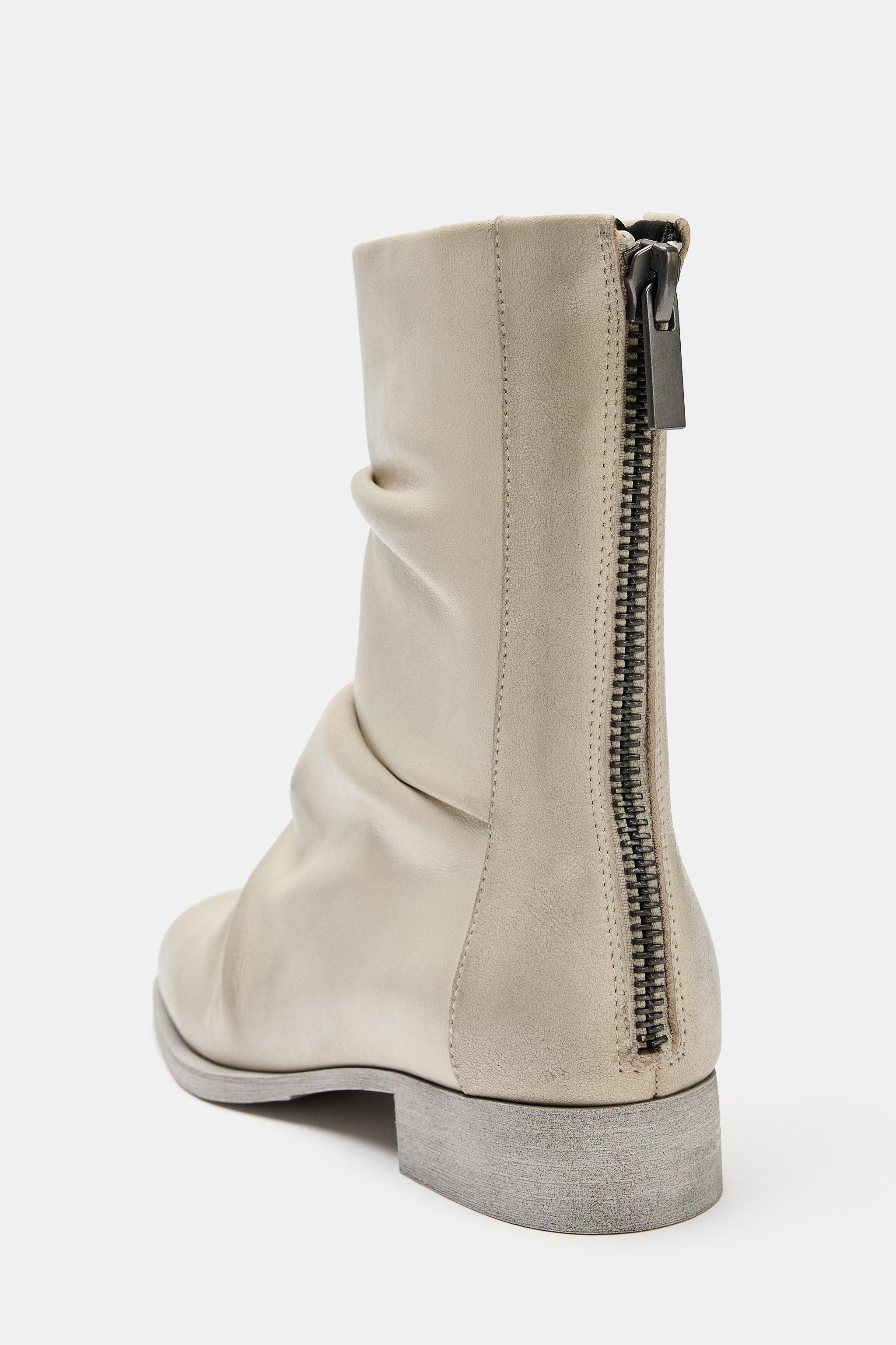 BOTTINES PLATES CUIR FRONCÉES