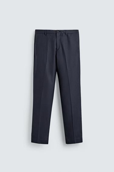 REGULAR FIT HOUNDSTOOTH SUIT TROUSERS - Navy blue by Zara