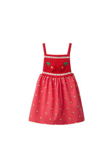 VESTIDO COMBINADO FLORES BORDADAS CASA LAWA X ZARA KIDS - Rojo de Zara