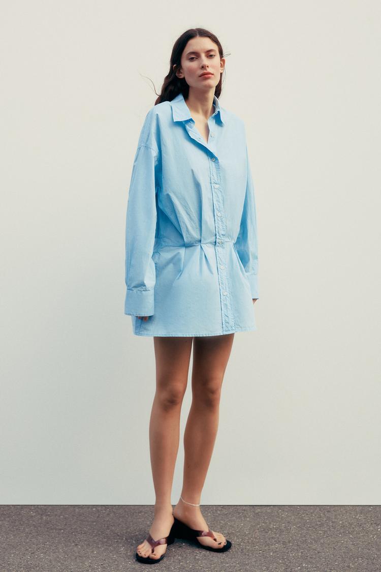 VESTIDO CAMISERO TABLAS Azul agua ZARA Chile