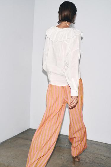 STRIPED LINEN BLEND TROUSERS ZW COLLECTION - striped by Zara - Image 2