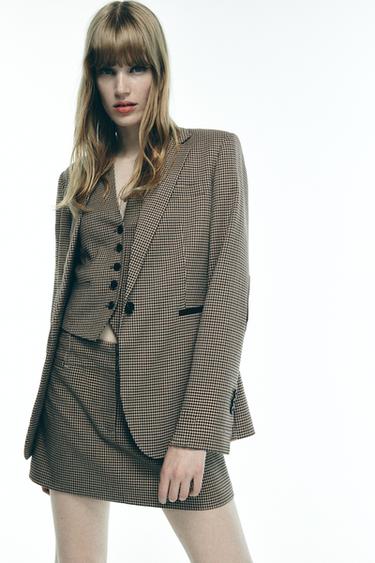 FALDA MINI CUADROS ZW COLLECTION - Marrón / Crudo de Zara