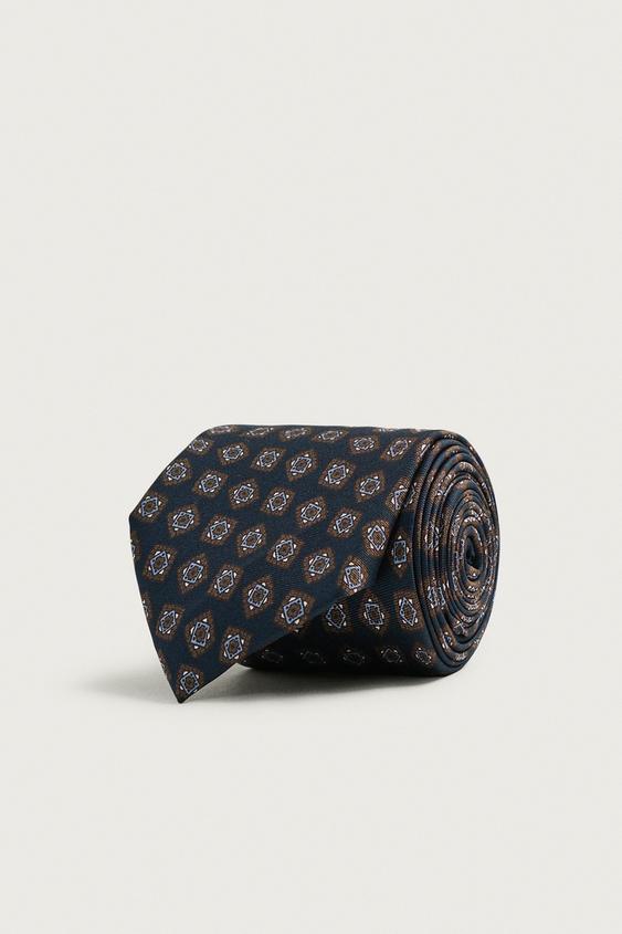 CORBATA JACQUARD GEOMÉTRICO 100% SEDA - Marino de Zara - Imagen 0