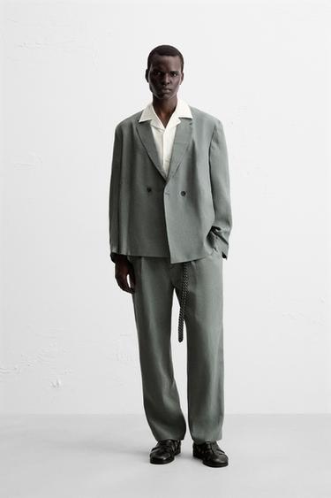 DOUBLE-BREASTED 100% LINEN SUIT BLAZER - washed green by Zara - Image 0