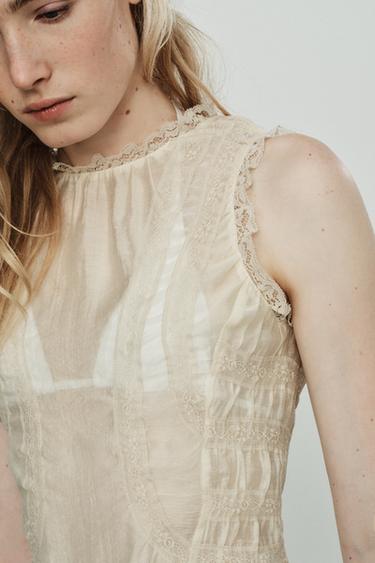 CHEMISE EN DENTELLE AVEC BOUTONS REVÊTUS - Crème de Zara - Image 4