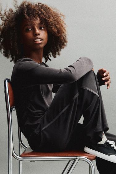 SPODNIE W STYLU SPORTOWYM Z SZEROKIMI NOGAWKAMI - Szary Zara