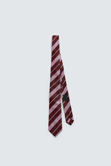 100% SILK STRIPED TIE - Pink by Zara