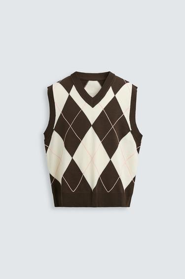 CHALECO PUNTO JACQUARD ROMBOS - Marrón de Zara