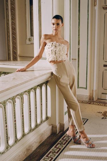 КРОП-ТОП С БАХРОМОЙ И ПАЙЕТКАМИ — ЭКРЮ от Zara — изображение 0