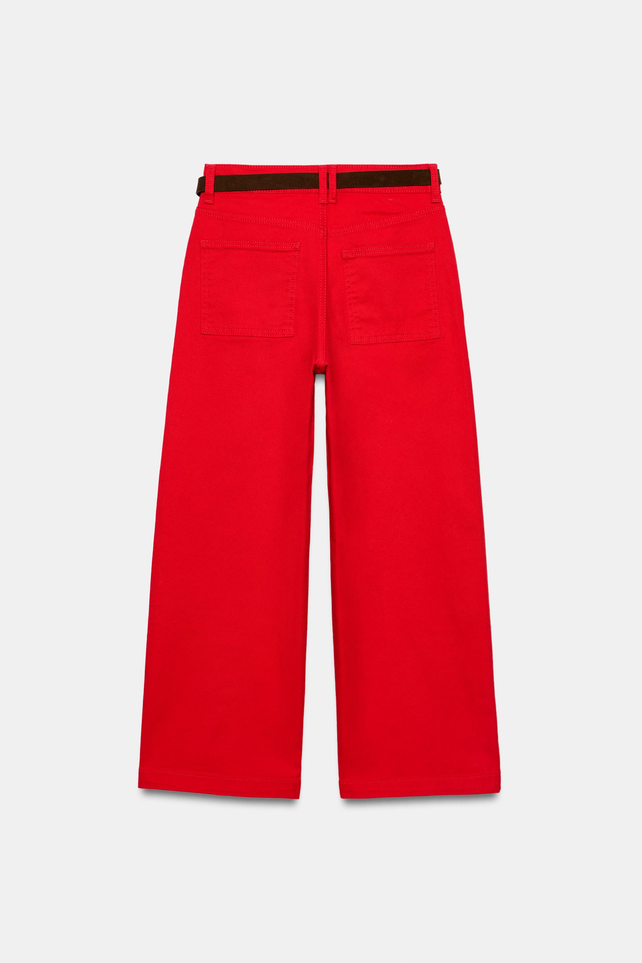 Zara Z1975 YÜKSEK BEL GENİŞ PAÇA KISA PAÇA KEMERLİ JEAN görsel 3