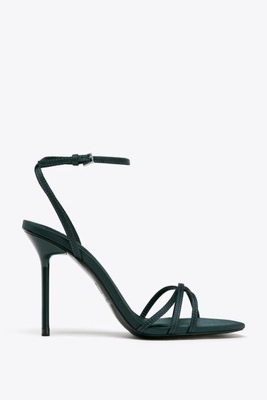 SATIN-EFFECT STRAPPY HEELED SANDALS - Deep Blue by Zara - Image 3