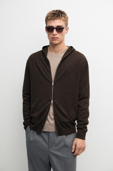 Zara 100% cashmere hooded cardigan - Brown marl