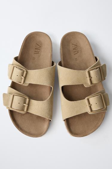 SANDALES À BOUCLES EN CUIR - Marron sable de Zara - Image 3