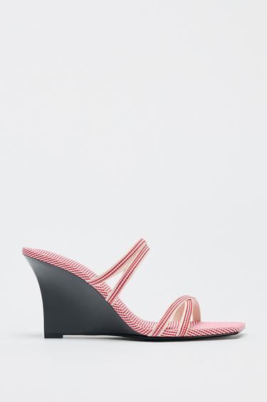 Zara PLAID STRAP WEDGES - Red