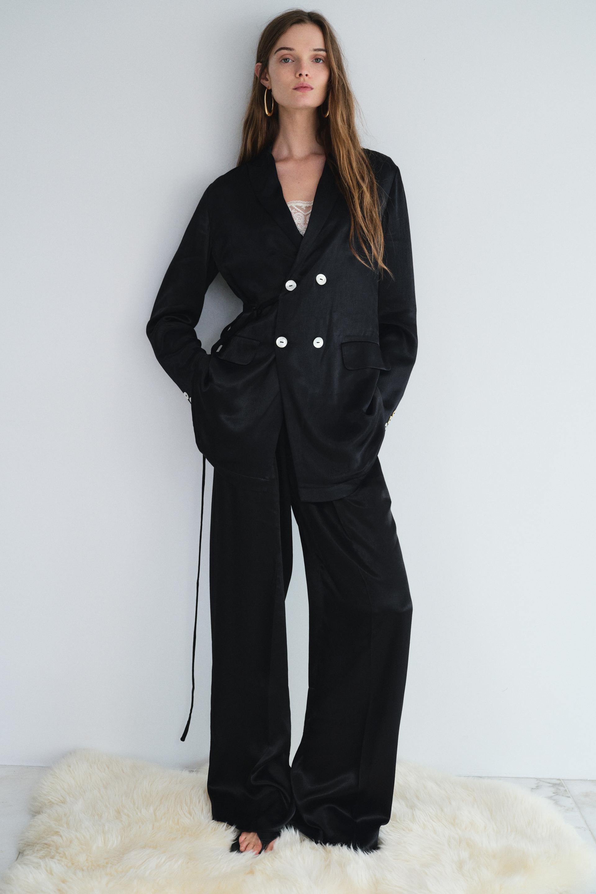 ZW COLLECTION SATIN TROUSERS WITH BOW - Black | ZARA United Kingdom