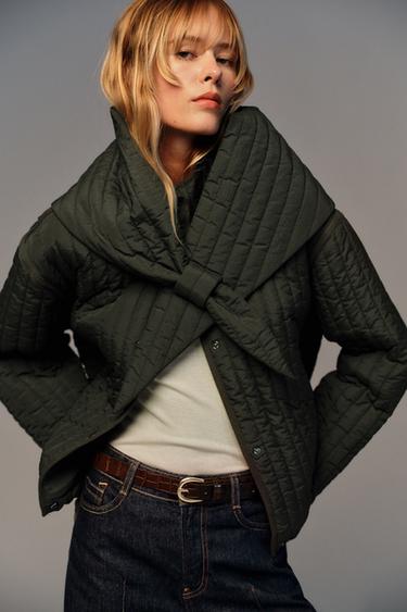 VESTE REMBOURRÉE ÉCHARPE AMOVIBLE - Kaki foncé de Zara