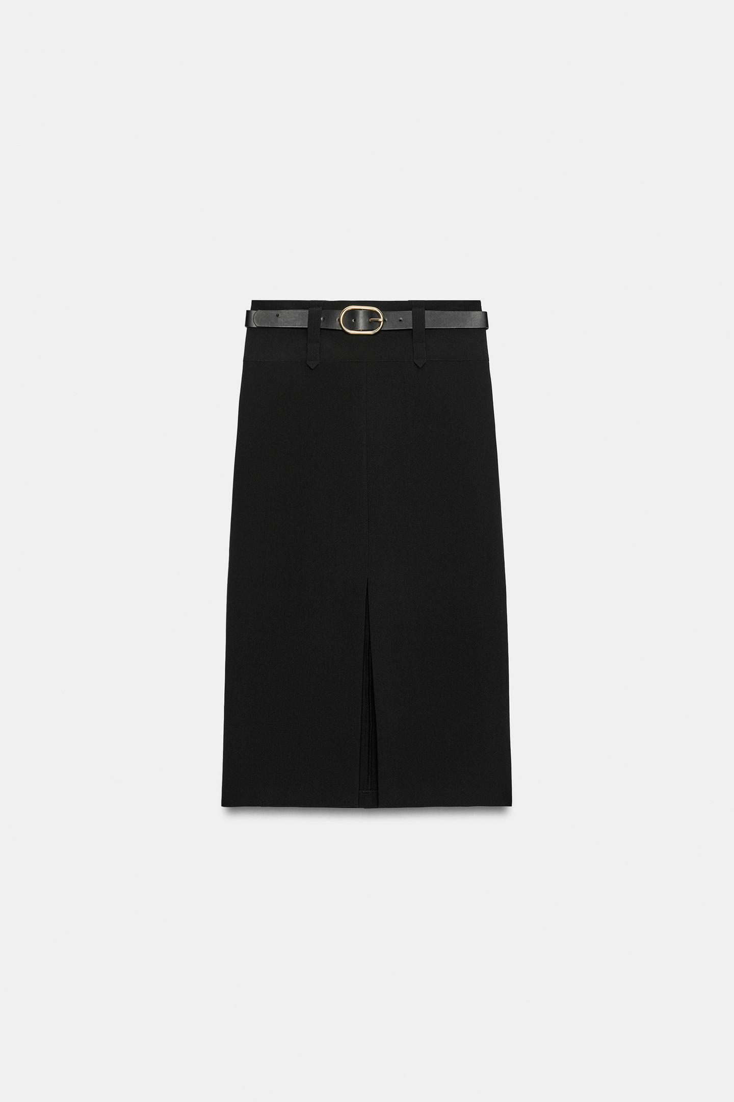 Женская юбка Zara Belted MIDI, цвет: Чёрный — фото 8