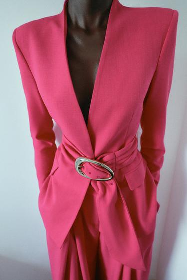 BLAZER WITH SHOULDER PADS AND BELT - Fuchsia by Zara