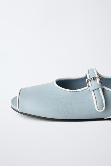 BALLERINES OUVERTES À L'ARRIÈRE LISERÉES - Bleu de Zara - Image 5