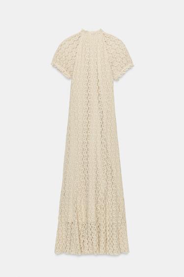 ROBE MI-LONGUE EN DENTELLE - Écru de Zara - Image 6