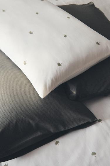 PILLOWCASE WITH EMBROIDERED TREES - Oyster-white by Zara - Image 4