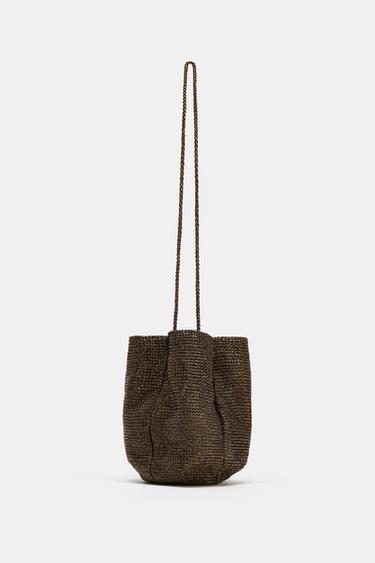 Zara METALLIC WOVEN HANDBAG - Brown - Image 0