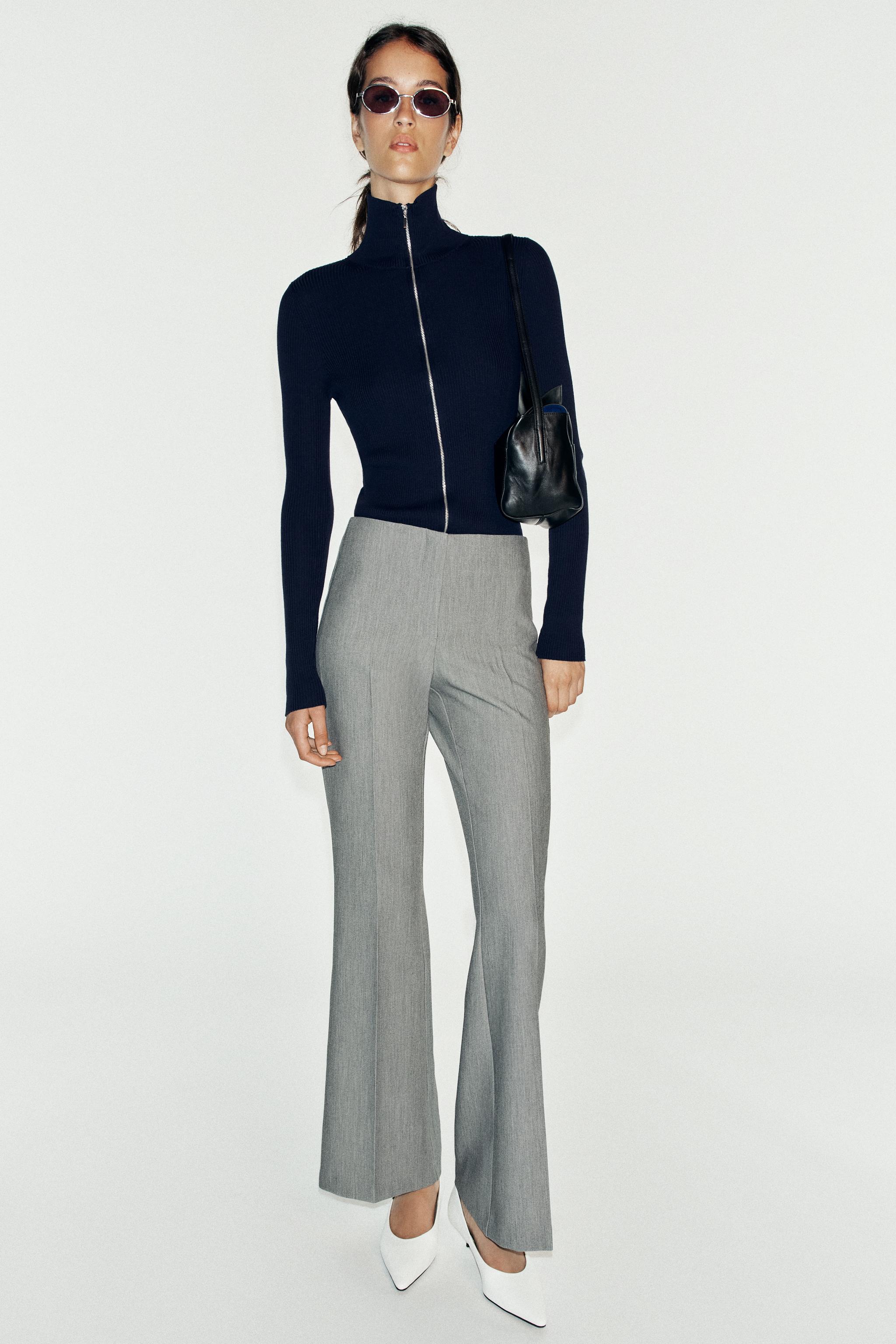 LOW-RISE FLARE PANTS — Mid-gray