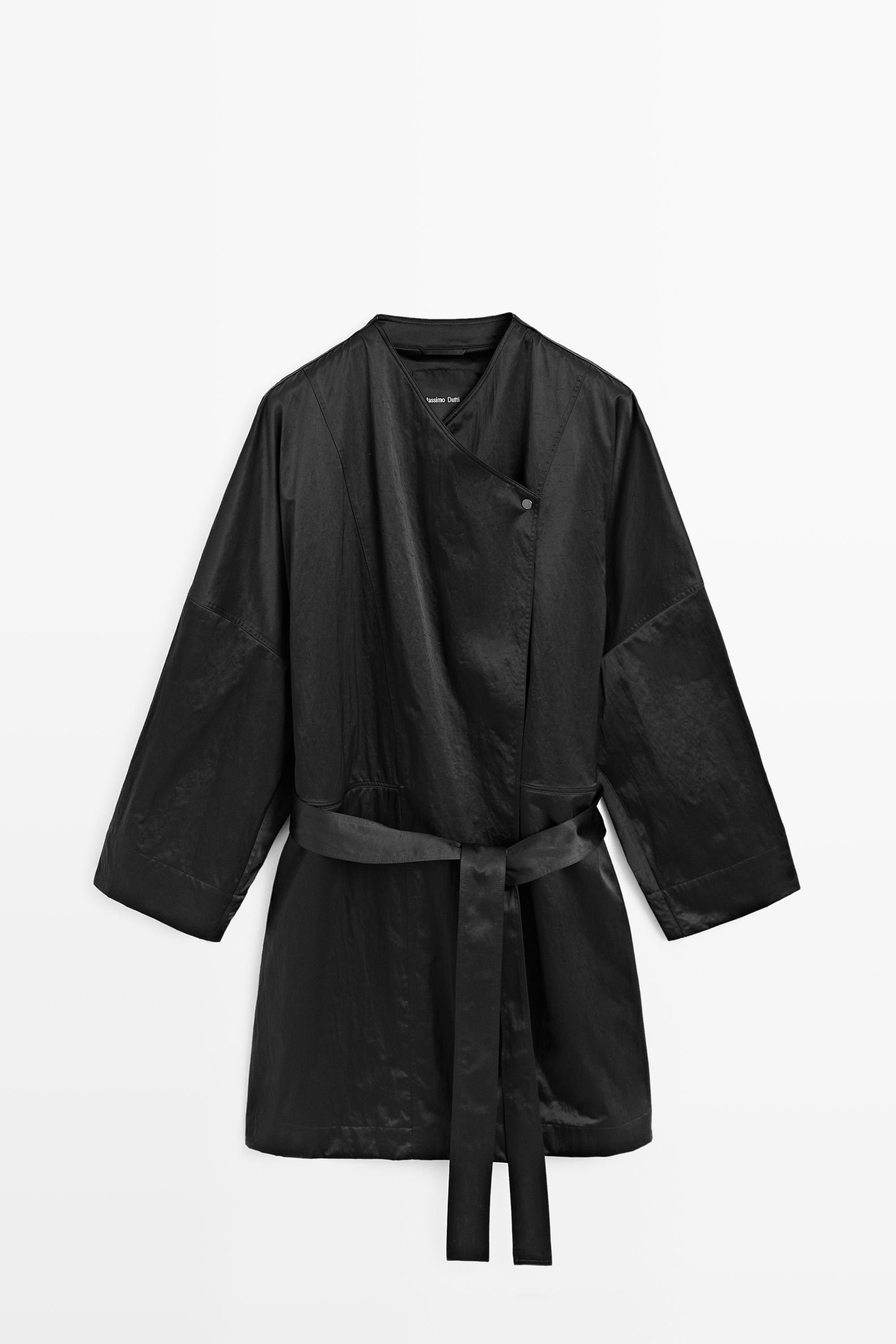 Double-breasted tie-waist jacket — Black