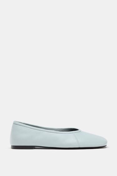 LEATHER TOPSTITCHED BALLERINA - Blue by Zara