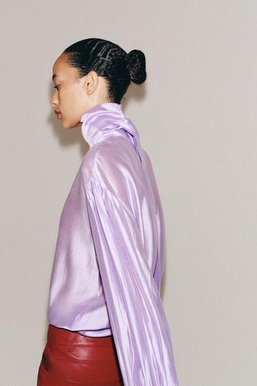 CHEMISE SATINÉE À LIENS ZW COLLECTION - Violet de Zara - Image 2