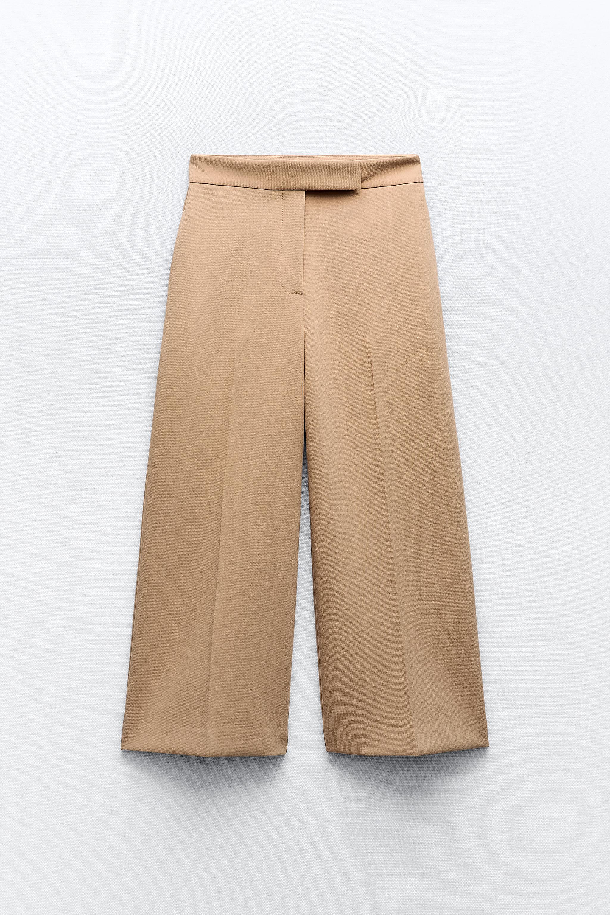 ZARA WOMENS HIGH Waist Cropped Pants Size Small Beige Taupe $35.00 -  PicClick