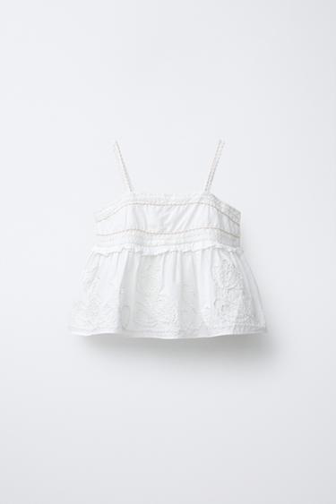 EMBROIDERED WAVY TRIM TOP - Ecru by Zara - Image 0