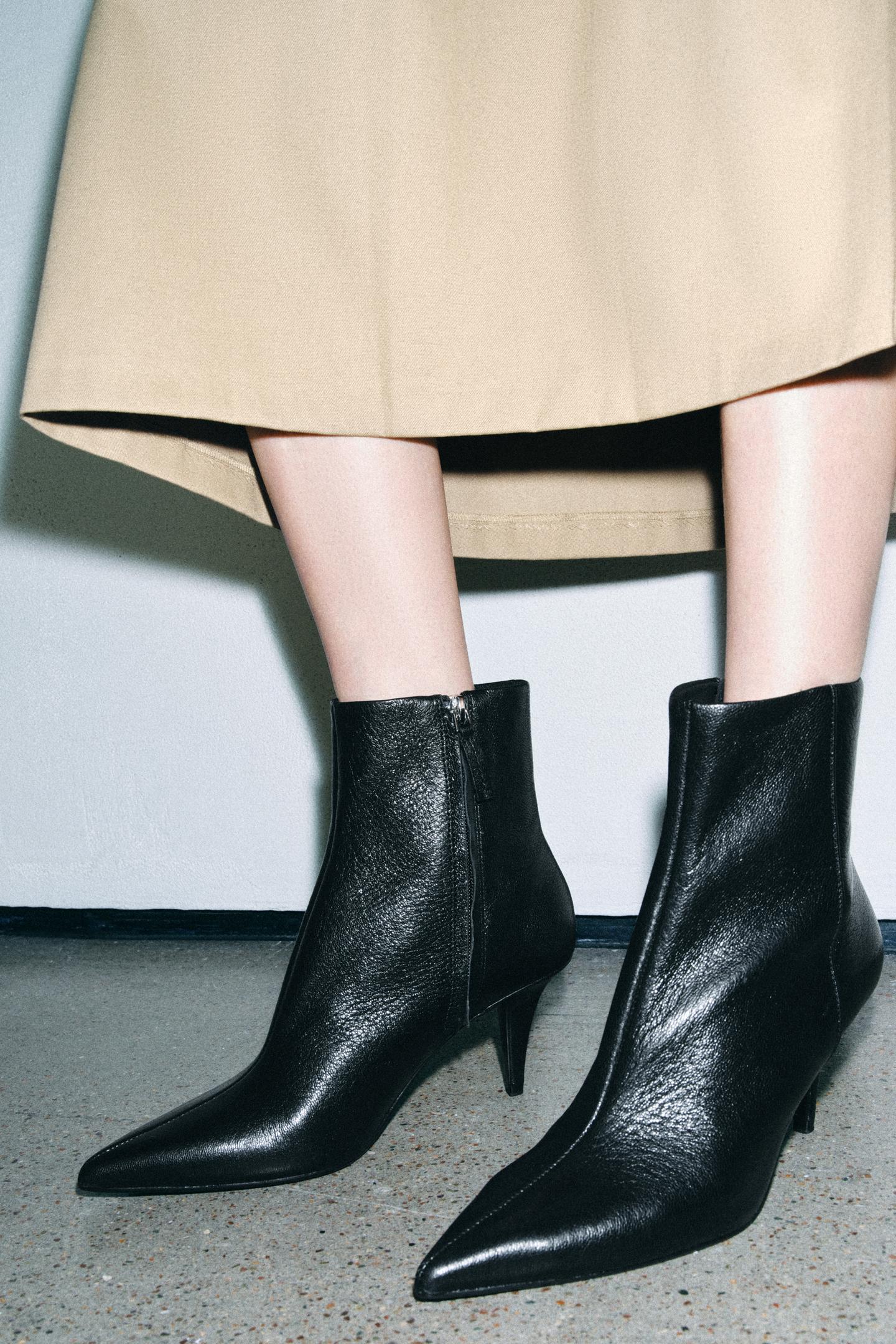 Женские ботинки Zara Leather Heeled Ankle, цвет: Чёрный — фото 2