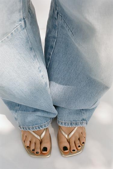 METALLIC KITTEN-HEEL SANDALS - Gold by Zara - Image 0