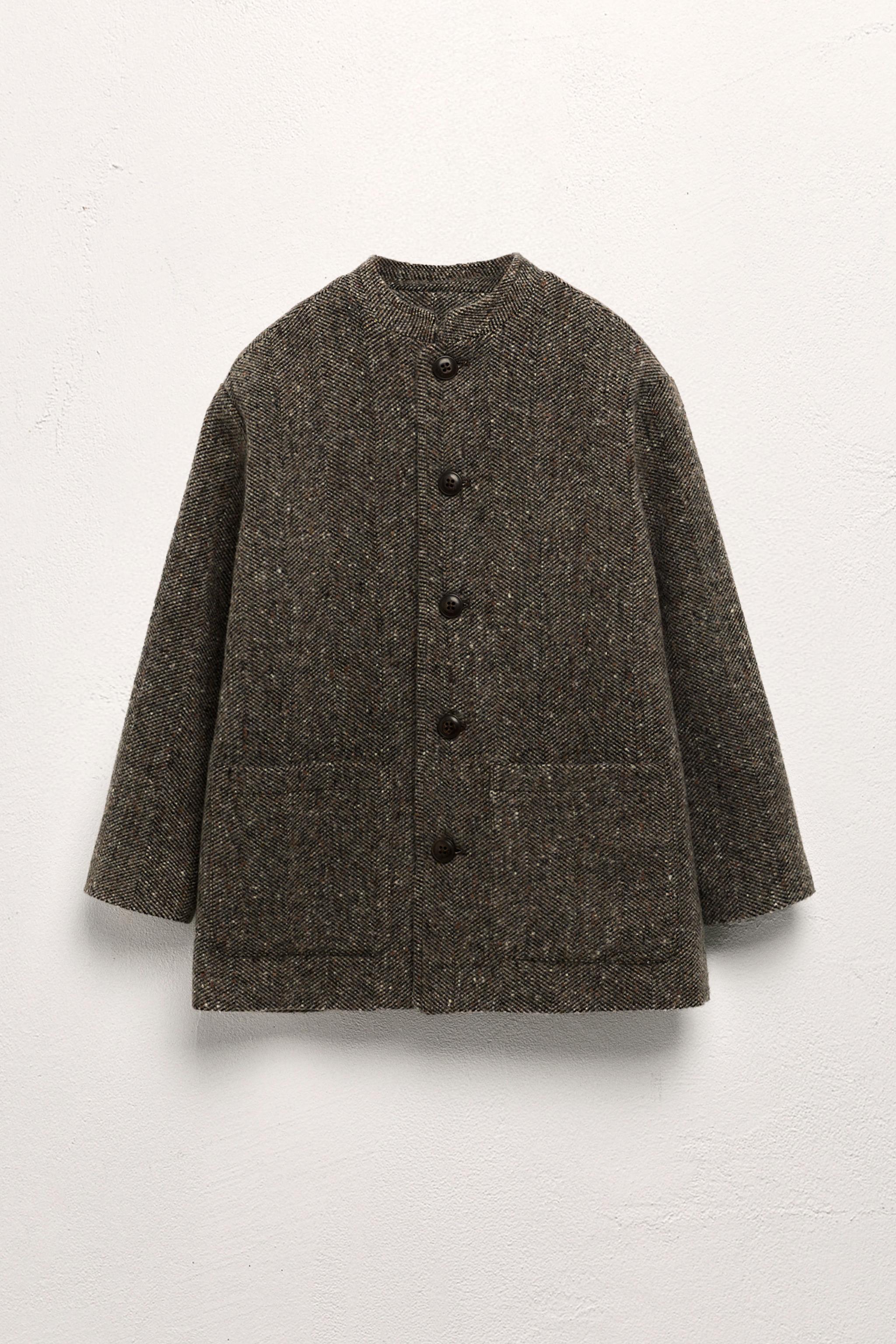 AGES 6-10 / MANDARIN COLLAR WOOL BLEND COAT LIMITED EDITION - Mink