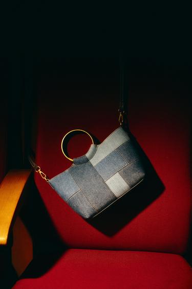 Zara 迷你拼布水桶包 - 牛仔藍