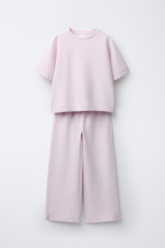 TOTAL LOOK BASIC RAGLAN SLEEVE T-SHIRT AND WIDE LEG INTERLOCK TROUSERS ...