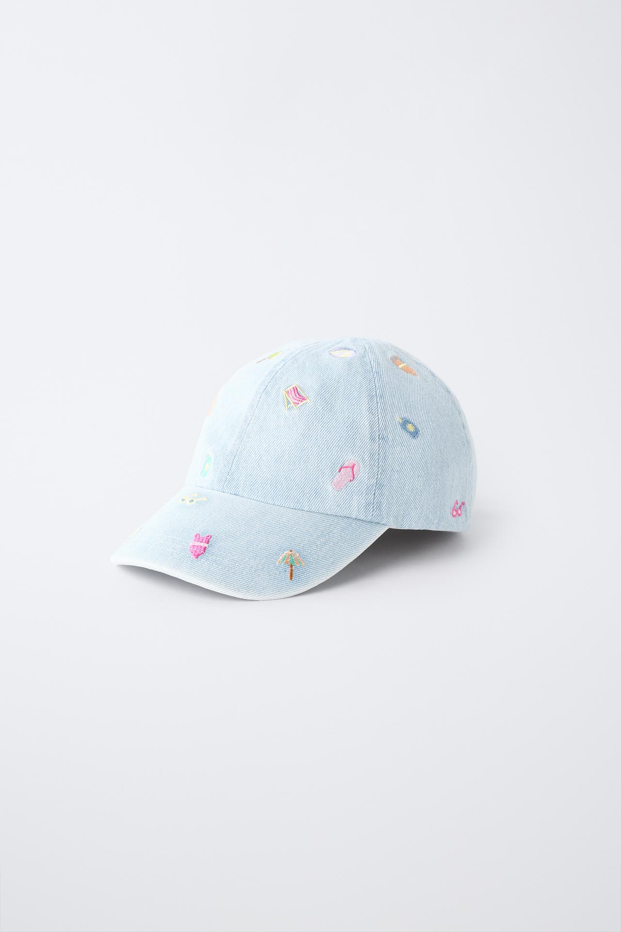 SUMMER EMBROIDERED DENIM CAP — Light blue