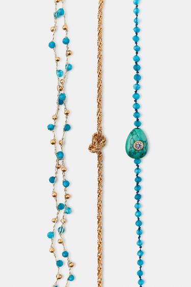 PACK OF 3 ANKLET BRACELETS WITH BEADS - Turquoise by Zara - Image 3