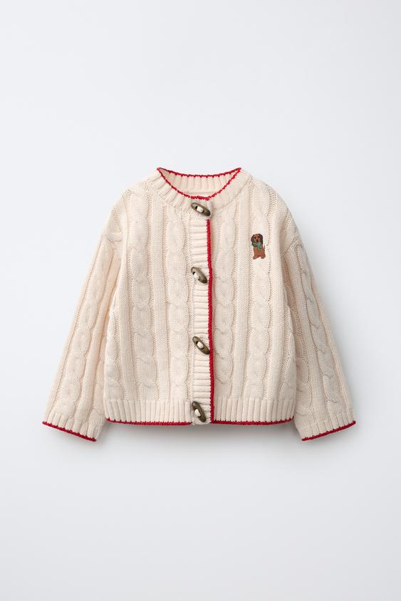 CABLE-KNIT CARDINGAN WITH DOG DETAIL - Mid-ecru by Zara - Image 0