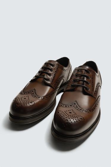 LEATHER BROGUES - Brown by Zara - Image 4