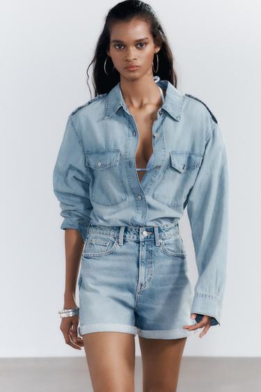 ШОРТЫ TRF MOM FIT С ВЫСОКОЙ ПОСАДКОЙ — ГОЛУБОЙ от Zara