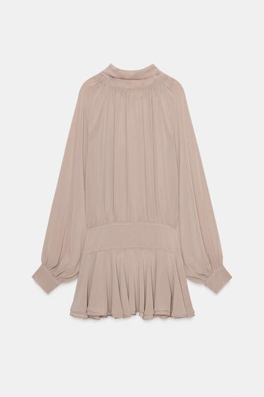 SHORT FLOWING DRESS WITH TIE DETAIL - Dark straw by Zara