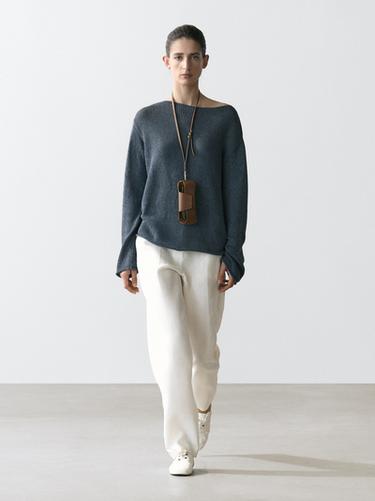 Zara Cotton blend cutwork sweater - Duck blue - Image 0