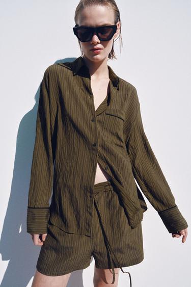 ZW COLLECTION STRIPED JACQUARD SHORTS - Brown-Blue by Zara - Image 4