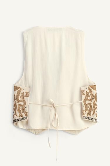 LIMITED EDITION STUDDED EMBROIDERY WAISTCOAT - Ecru by Zara - Image 6