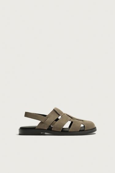 Zara LEATHER FISHERMAN SANDALS - Beige