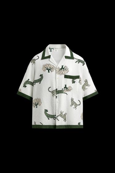 Zara ANIMAL PRINT SHIRT - Ecru / Green