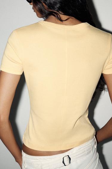 T-SHIRT WITH BACK SEAM - Yellow by Zara - Image 2
